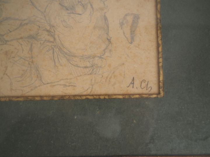 A. CHÂTEAU.  "la fin du travail à Alger"  Dessin au crayon, signé et t