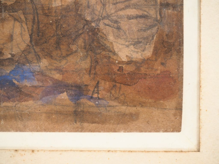 A. CHÂTEAU. "Réunion dans le souk"  Aquarelle, monogrammée en bas à dr