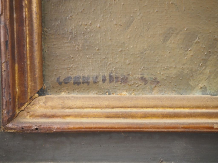 CORNEILLE.  "Vue de ville animée" Huile sur toile, signée en bas à gau