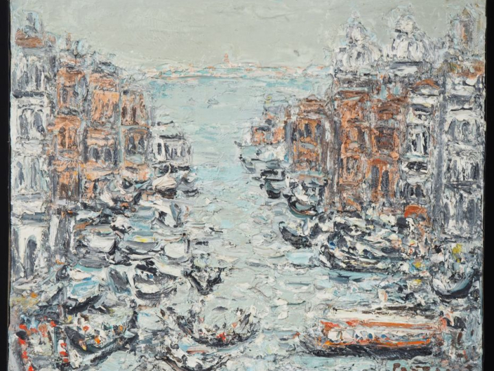 COTTAVOZ.  "Venise, le grand canal" Huile sur toile, signée en bas à d