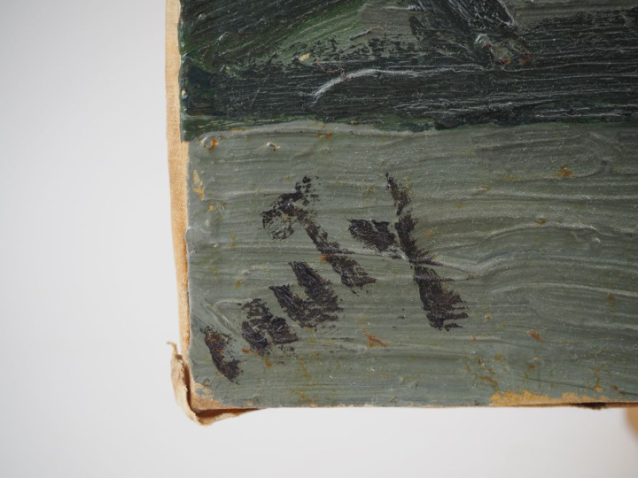 Jean COUTY.  "Péniches" Huile sur toile, signée en bas à gauche Dim.45