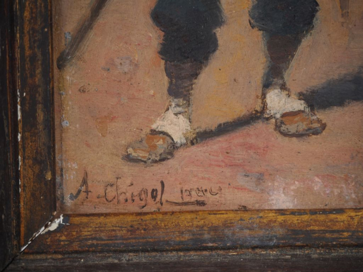 CHIGOT.  "Soldat" Huile sur panneau, signée en haut à gauche  Dim. 21,