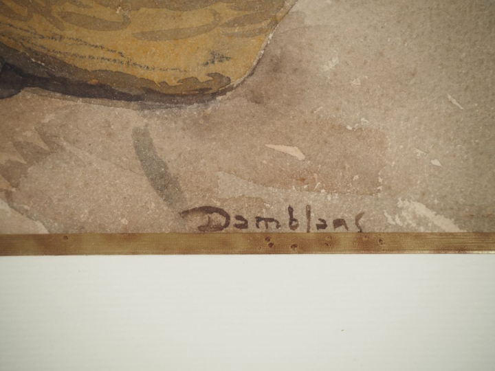 DAMBLANC.  "vendeuse au panier" Aquarelle, signée en bas à droite.  Di