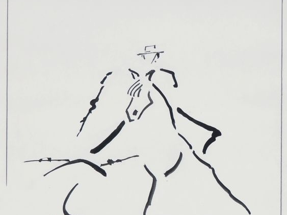 DUCASSE.  "Le cavalier"  Dessin à l'encre, signé en haut.  Dim. 64 x 4