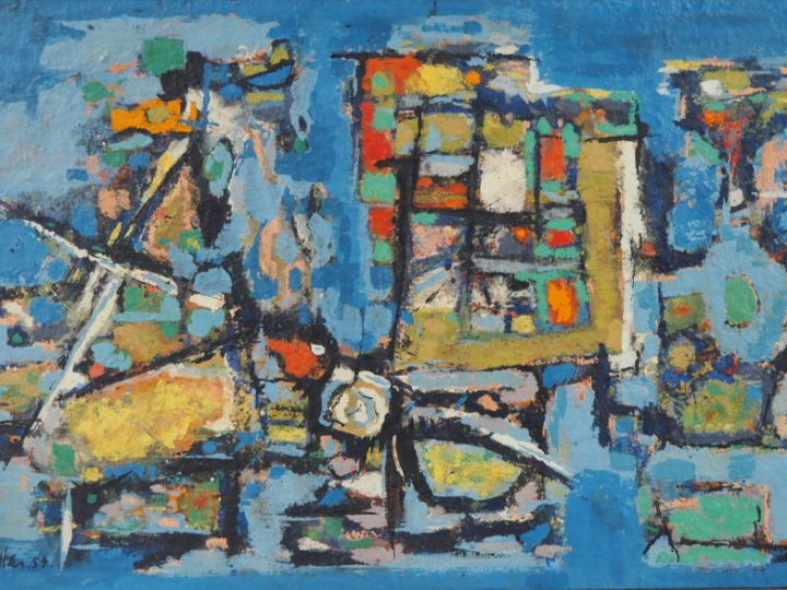 S. ETTER.  "composition abstraite" Huile sur panneau, signée en bas à 