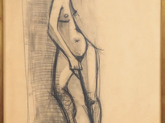 S. ETTER.  "le modèle" Dessin au crayon noir, signé en bas à droite et