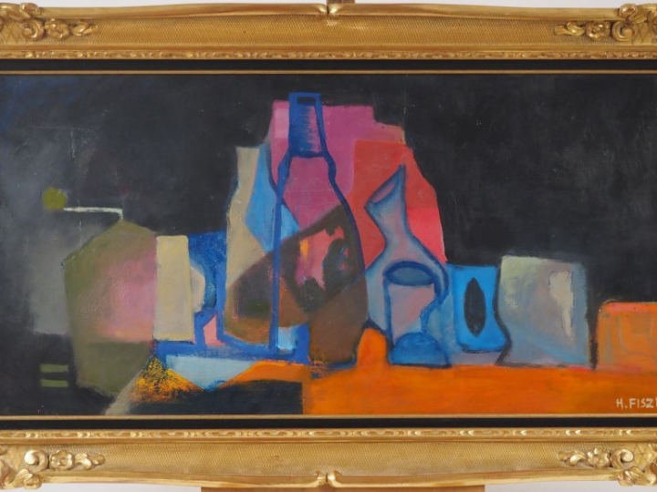 H. FISZL.  "nature morte" Huile sur toile, signée en bas à droite. Dim