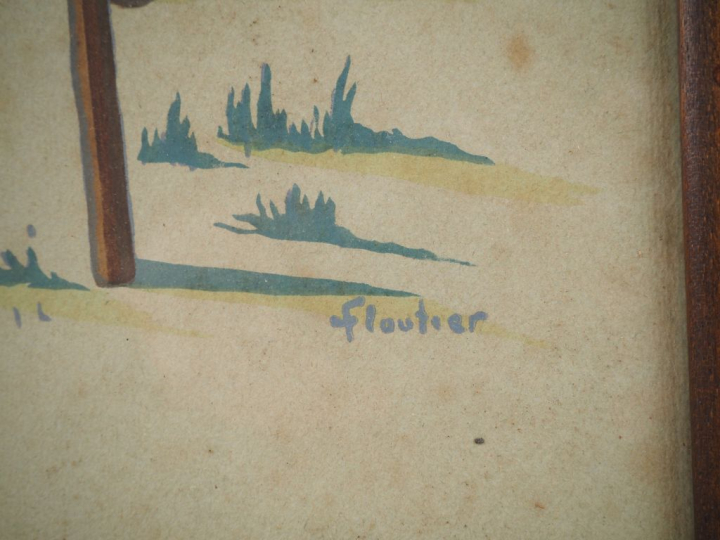 FLOUTIER.  "le berger landais" Pochoir, signé en bas à droite. Dim. 56