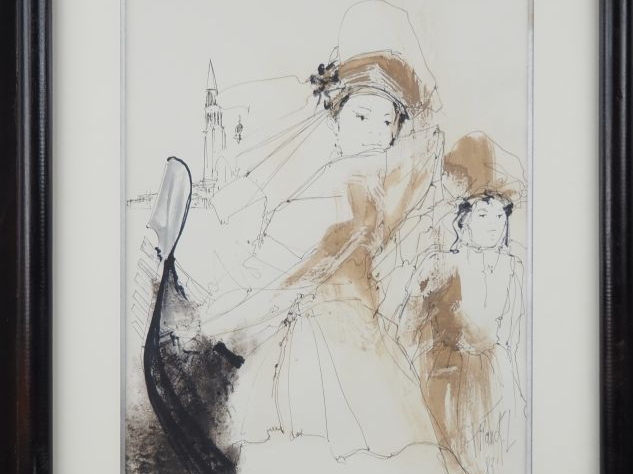 FRANCKL. "Carnaval" Dessin à l'encre aquarellée, signé en bas à droite