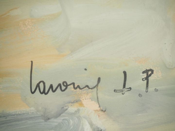 LAVOINE.  "banc de vase à Honfleur" Gouache, signée en bas à droite Di