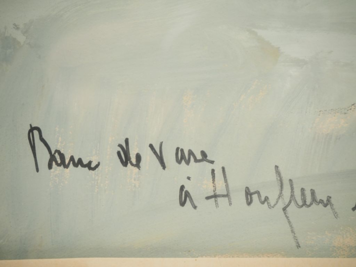 LAVOINE.  "banc de vase à Honfleur" Gouache, signée en bas à droite Di