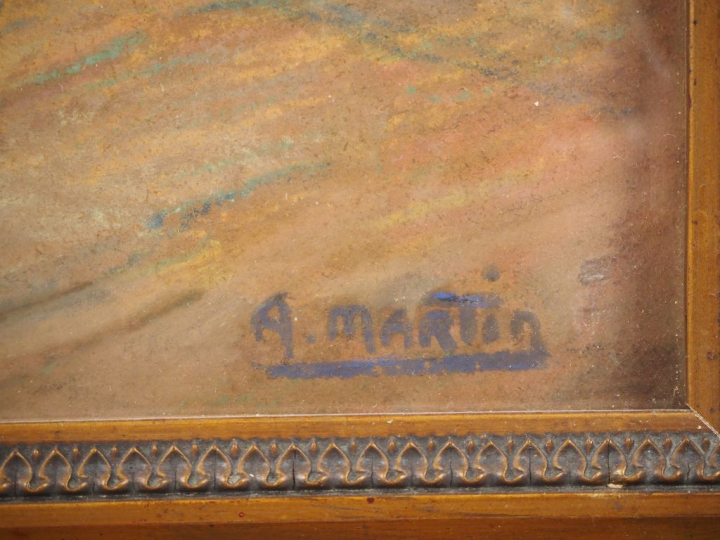 A. MARTIN.  "Conversation dans le pueblo de Suria en Catalogne" Pastel