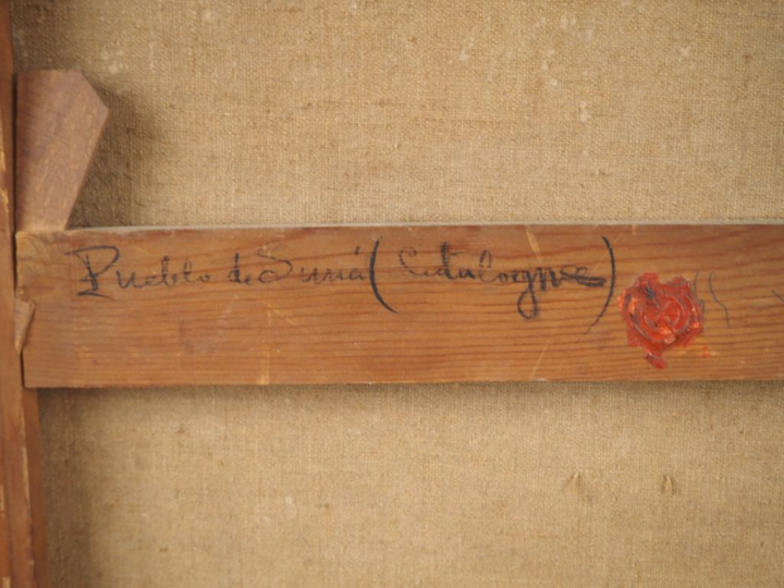 A. MARTIN.  "Conversation dans le pueblo de Suria en Catalogne" Pastel