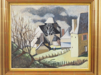 Vente aux enchères MARTINET "village aux toits de lauze" Huile sur toile, signée en bas à