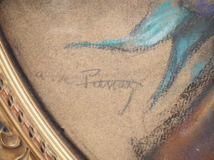A. DE PANAT.  "Bouquet de fleurs" Pastel en tondo, signé en bas à gauc