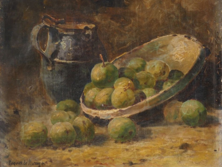 PASQUIER DE MURON.  "nature morte" Huile sur toile, signée en bas à ga