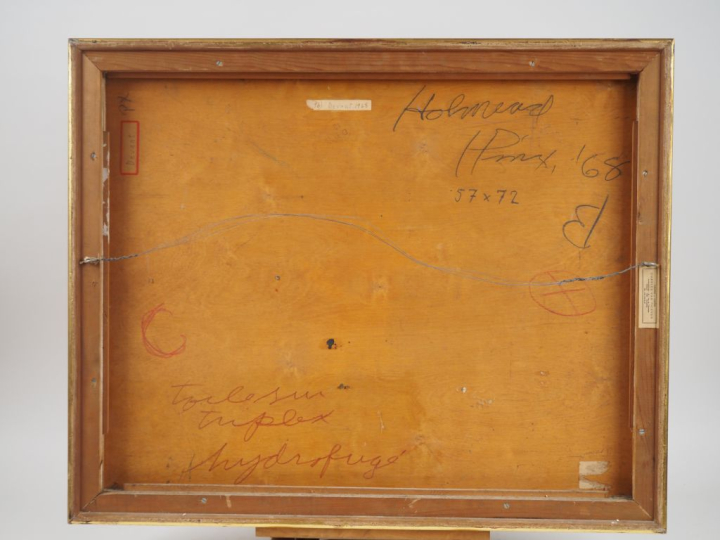 Holmead PHILLIPS.  "Devant de barque", 1968  Huile sur panneau, signée