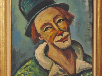 Vente aux enchères J. DE PREISSAC. "le clown"  Huile sur panneau, signée en bas à gauche.