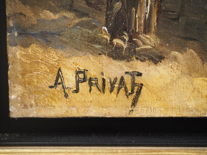 A. PRIVAT.  "Le port breton"  Huile sur toile, signée en bas à gauche.