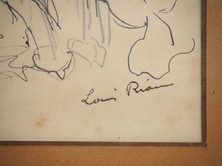Louis RIOU.  "Bananier" Dessin, signée en bas à droite. Dim. 31,5 x 48