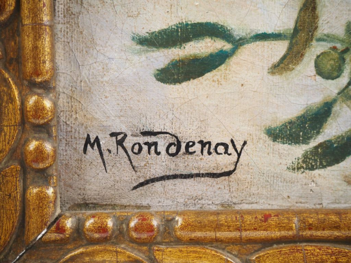 Marcelle André RONDENAY.  "jeune fille au branchage de guis" Huile sur