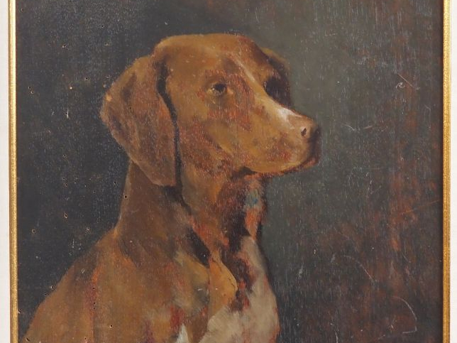 Ernest ROUART. (attribué à). "portrait de chien, l'intelo" Huile sur p