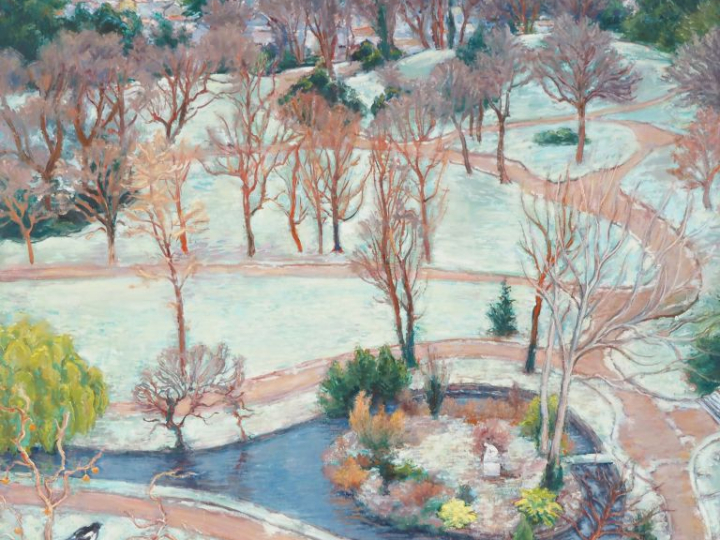 A. VIGNOLES.  "le parc en hiver" Huile sur toile, signée en bas à gauc