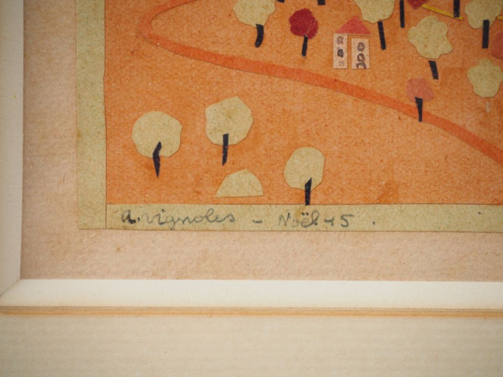 A. VIGNOLES.  "Collage et papier découpé" signé en bas à gauche et dat
