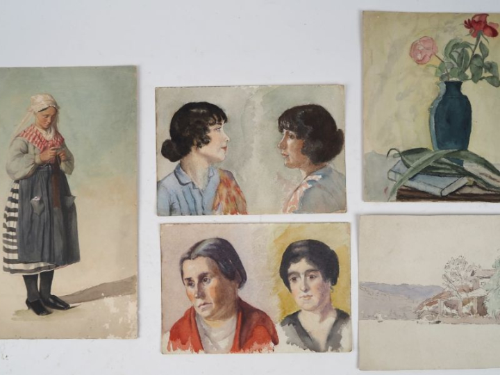 Ecole française fin XIXème.  Carton à dessin contenant 20 dessins, cro