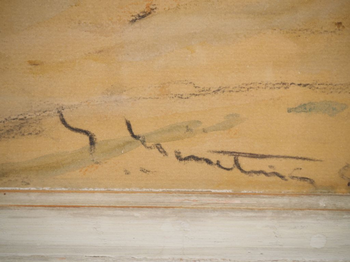 Ecole catalane XXème.  "village de la campagne catalane" Gouache sur p