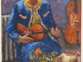 Vente aux enchères Ecole française XXème. "la jeune violoniste" Huile sur panneau.  Dim. 