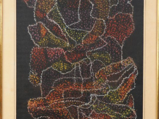 Vente aux enchères Ecole française XXème.  "Composition abstraite". Huile sur papier, sig