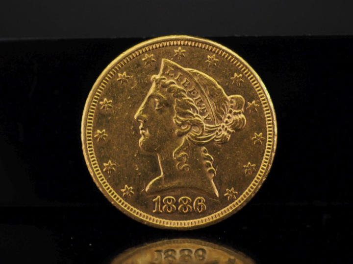 Pièce de 5 Dollars or, 1886. FRAIS ACHETEURS 10% HT.   