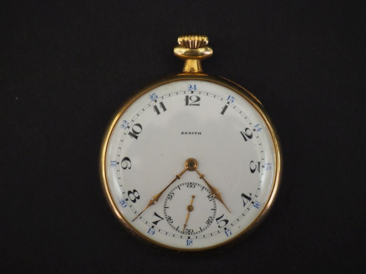 ZENITH Montre de gousset en or jaune 750.  Cadran à chiffres arabes po