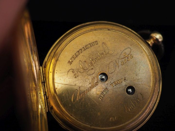 Montre de gousset Napoléon III en or jaune 750.  Cadran à chiffres rom