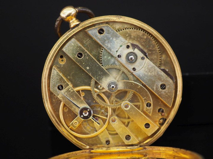 Montre de gousset Napoléon III en or jaune 750.  Cadran à chiffres rom