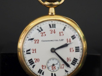 Vente aux enchères LIP, Chronomètre Montre de gousset en or jaune 750.  Cadran rond à chi