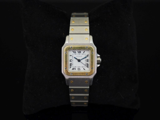 Vente aux enchères CARTIER Santos No. 090218694 Montre bracelet en acier et or 18k (750) 