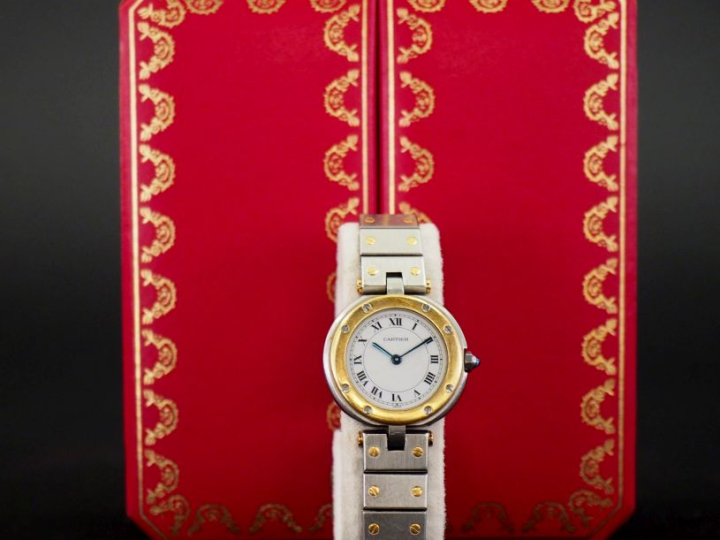 CARTIER Santos Montre bracelet de dame en acier et or 18k (750) Boîtie