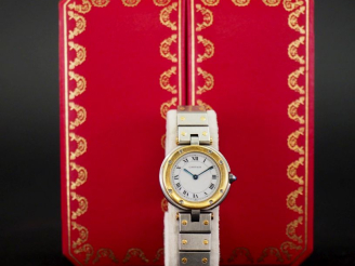 Vente aux enchères CARTIER Santos Montre bracelet de dame en acier et or 18k (750) Boîtie