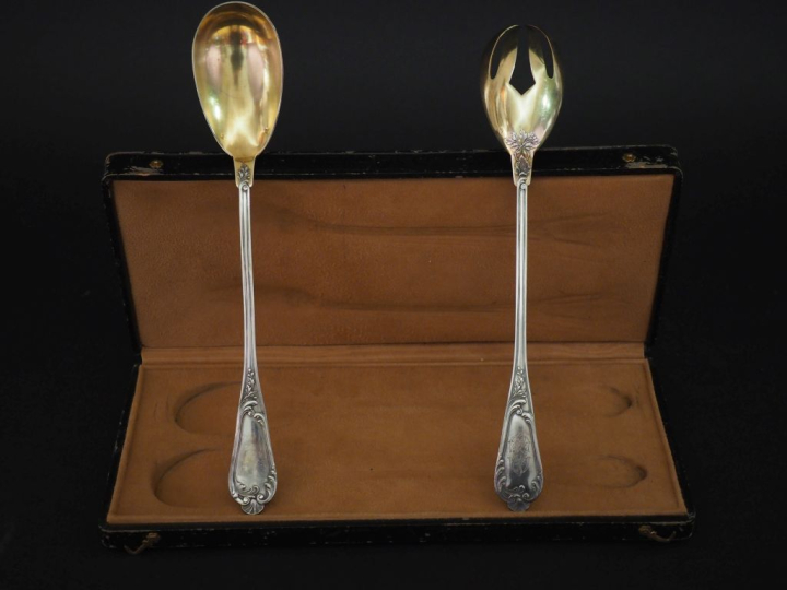Couvert à salade de style Louis XV en argent et vermeil 925, poinçon M