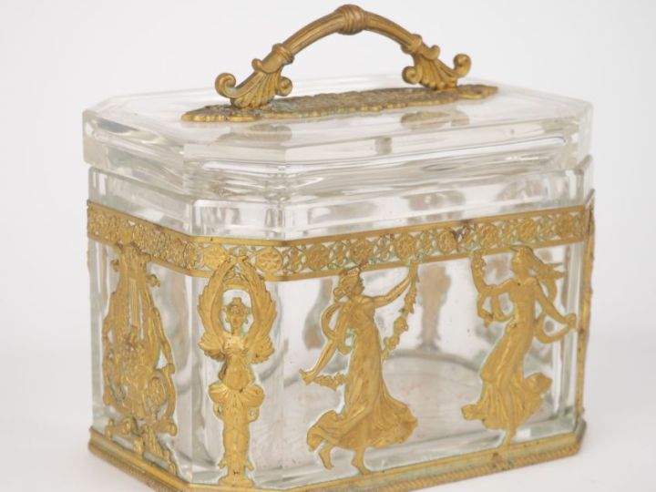 Boite à biscuits Napoléon III de style Empire en cristal et laiton, be