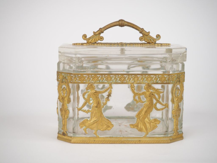Boite à biscuits Napoléon III de style Empire en cristal et laiton, be