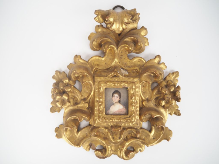 Miniature XVIIIème "portrait de jeune fille" dans un cadre d'époque it