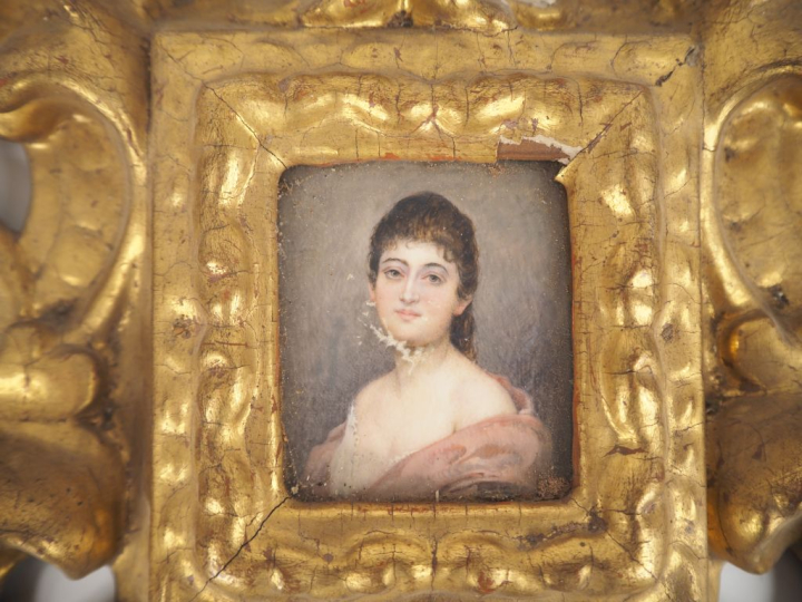 Miniature XVIIIème "portrait de jeune fille" dans un cadre d'époque it