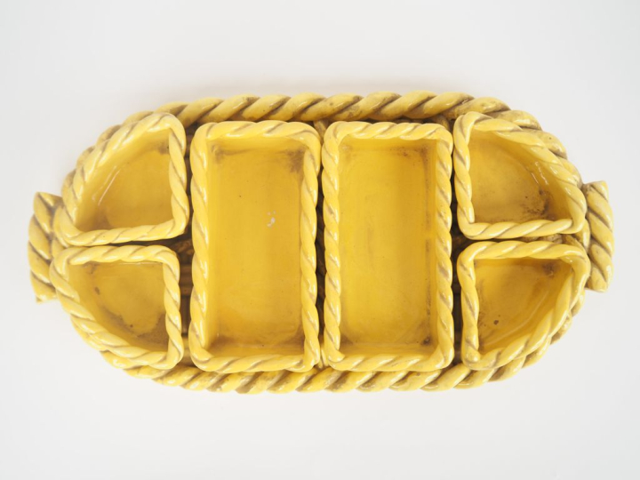 Service à hors d'œuvre ou à apéritif des années 1960 en céramique jaun