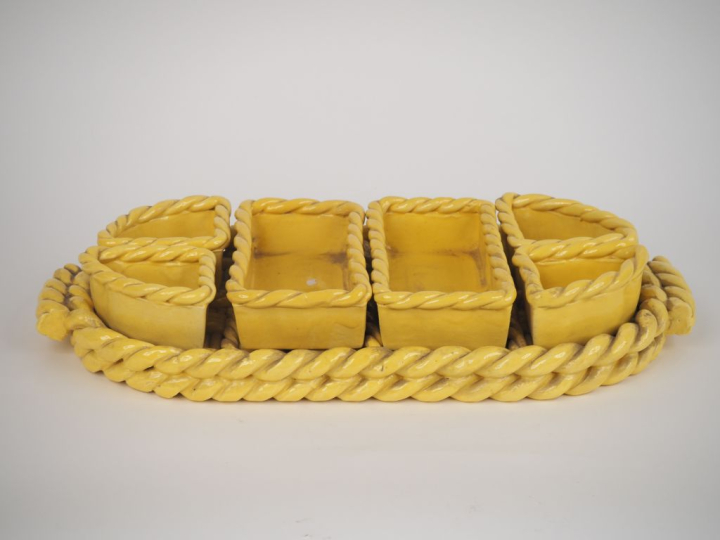 Service à hors d'œuvre ou à apéritif des années 1960 en céramique jaun