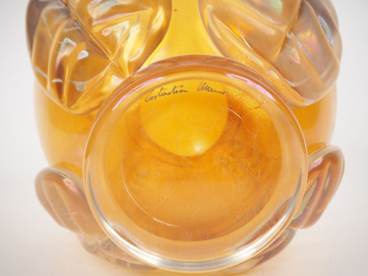 CONSTANTINI.  Grand vase en verre de Murano à décor de quatre feuilles
