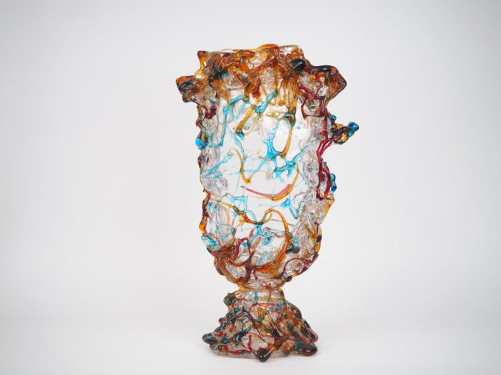 CONSTANTINI.  Vase sculpture en verre polychrome et filé de Murano, ap