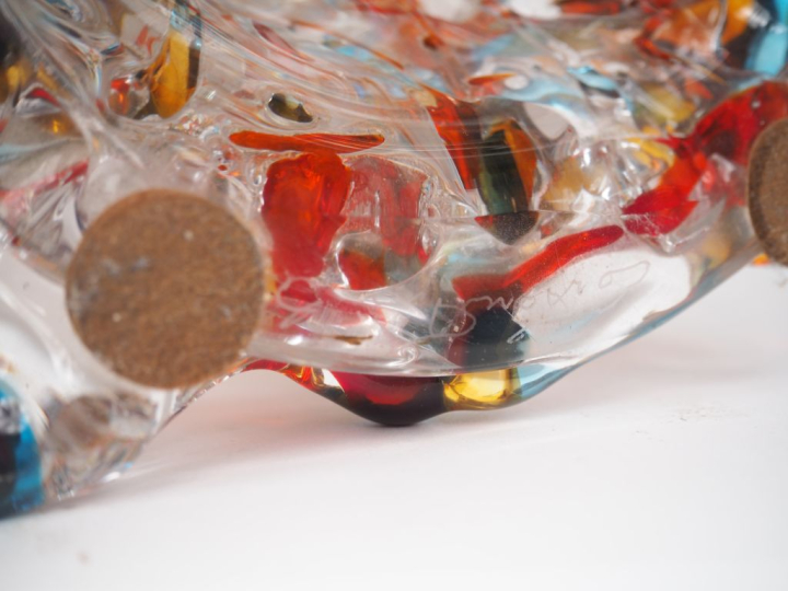 CONSTANTINI.  Vase sculpture en verre polychrome et filé de Murano, ap